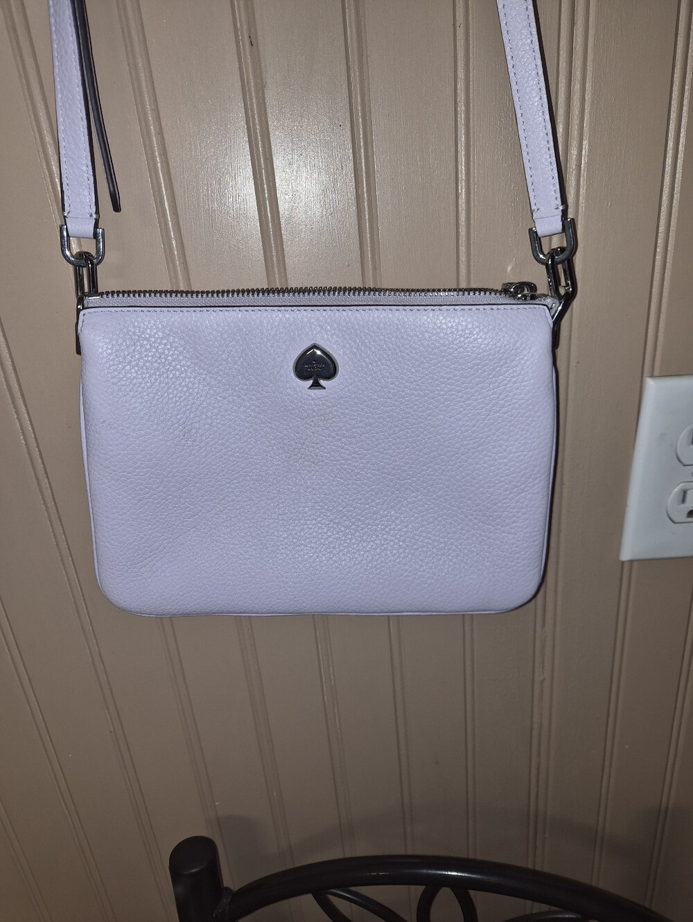 kate spade light lavender pebble leather crossbody with spade emblem